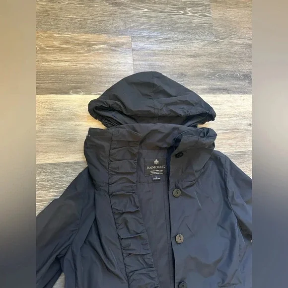 Rainforest Rain Coat Womens Medium Black Polyester Pleated Long Sleeve Hooded - Picture 8 of 13